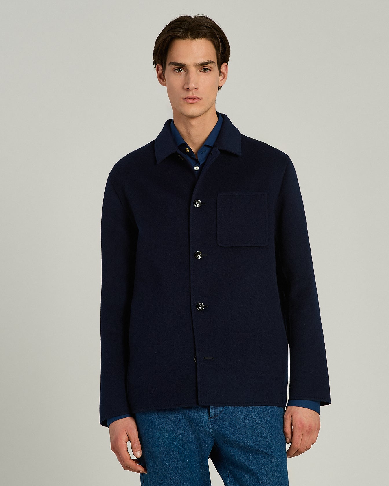 Kiton Blue Wool Cashmere Overshirt Jacke Blau 50