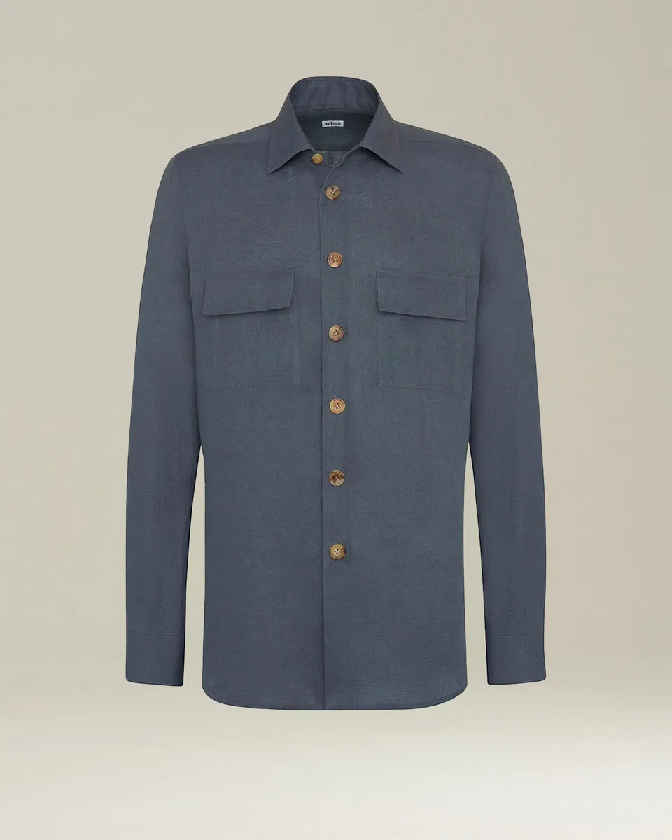 Kiton Shirts AAL Leinenhemd Grau Hornknöpfe