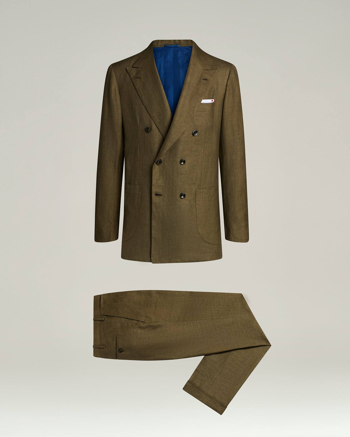 Kiton Double-Breasted Anzug Gr.50 Braun Leinen
