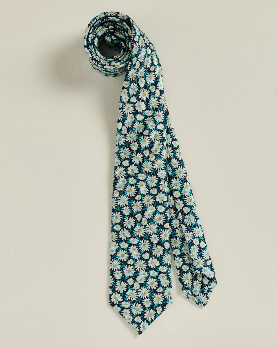 Kiton Seidenkrawatte Blau Grün Micro Floral 8,5 cm
