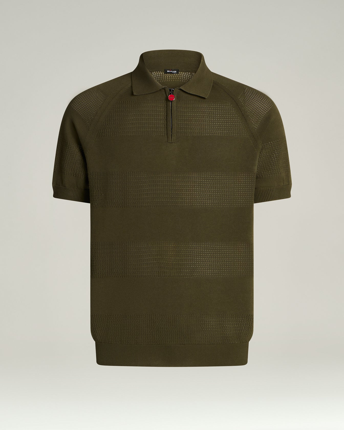 Kiton Zip Polo Kurzarm L Baumwolle Lochmuster Reissverschluss