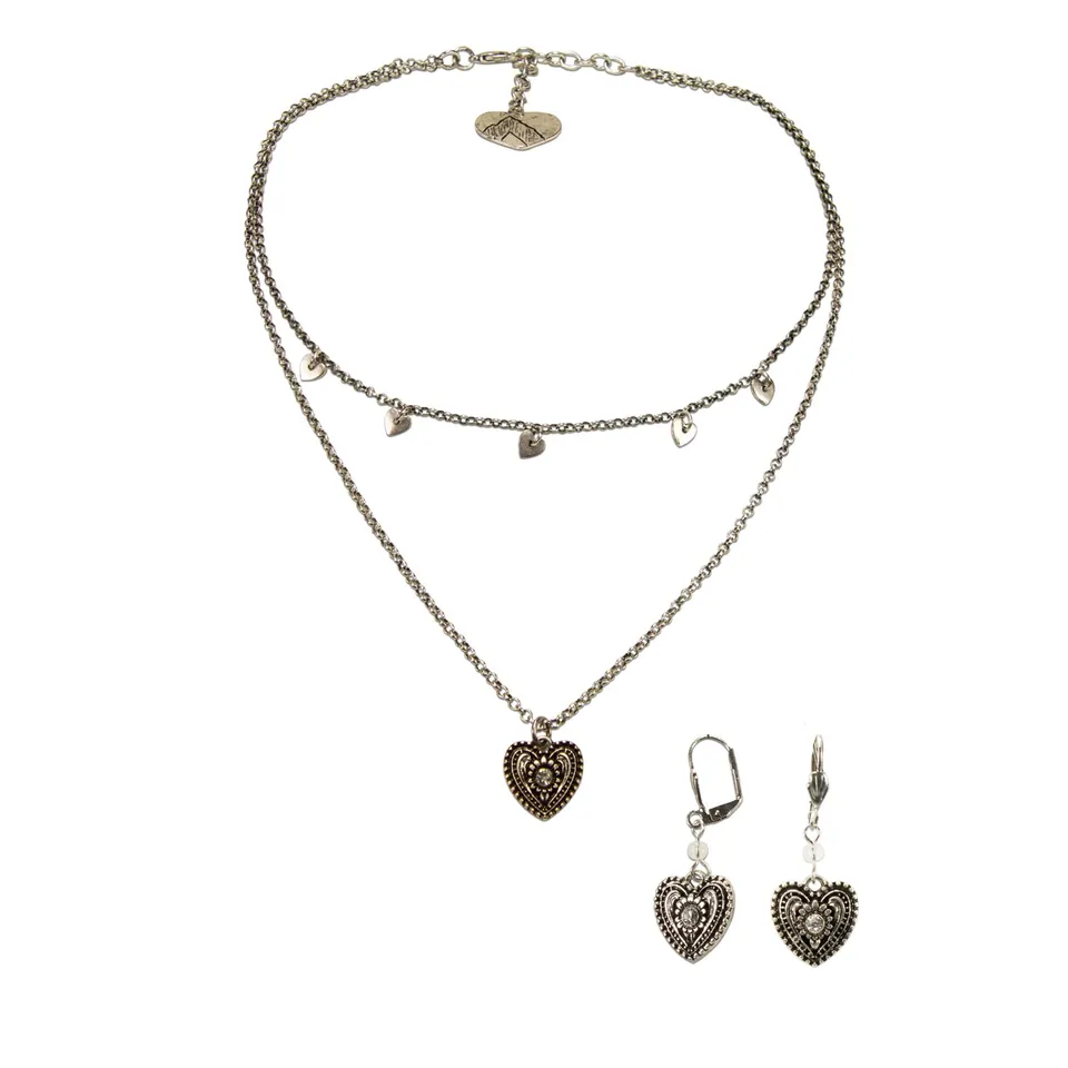 Alpenflüstern DAHEIM SET055 Trachtenschmuck-Set antik-silber Strass-Herz