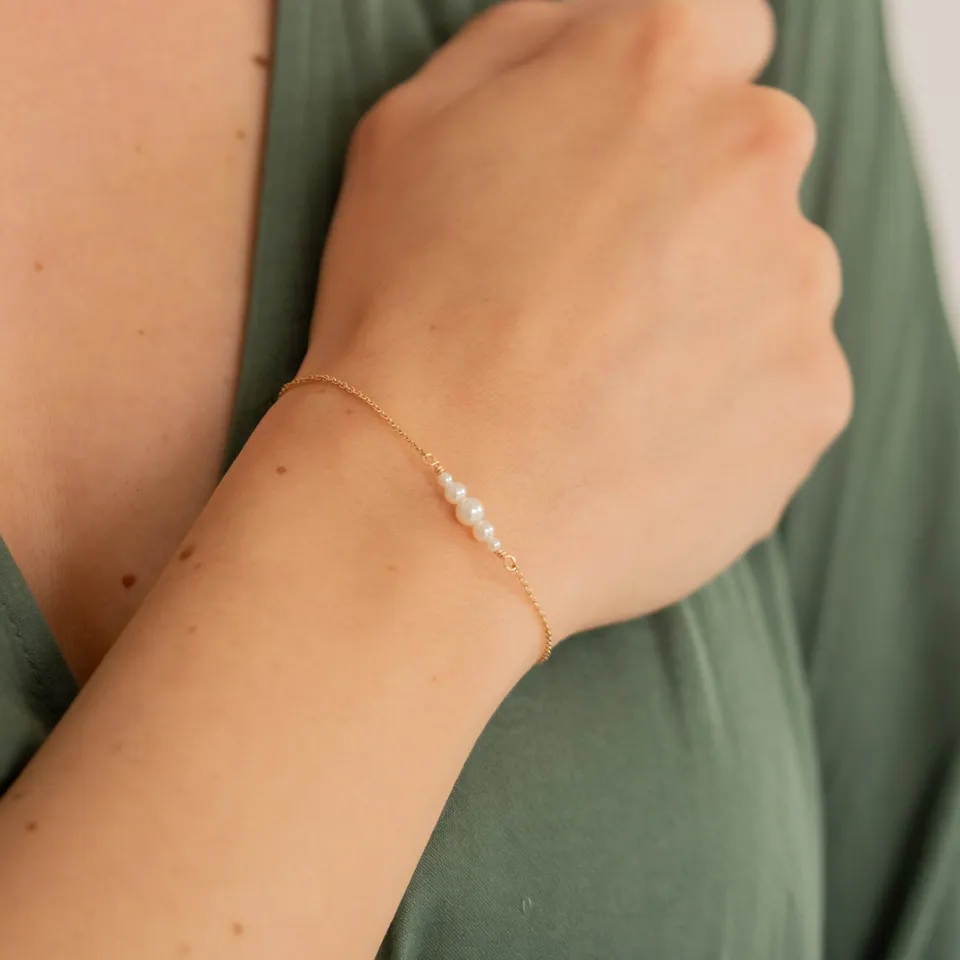 Perlenbräute Mariella Perlenarmband Trauzeugin Gold 17-20cm