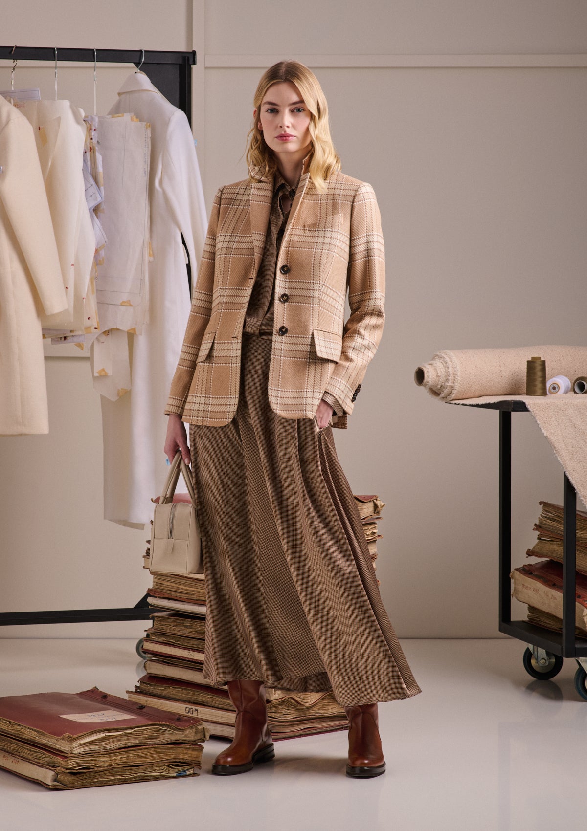 Kiton Jackets Sakko Beige Karo Seide Kaschmir Damen
