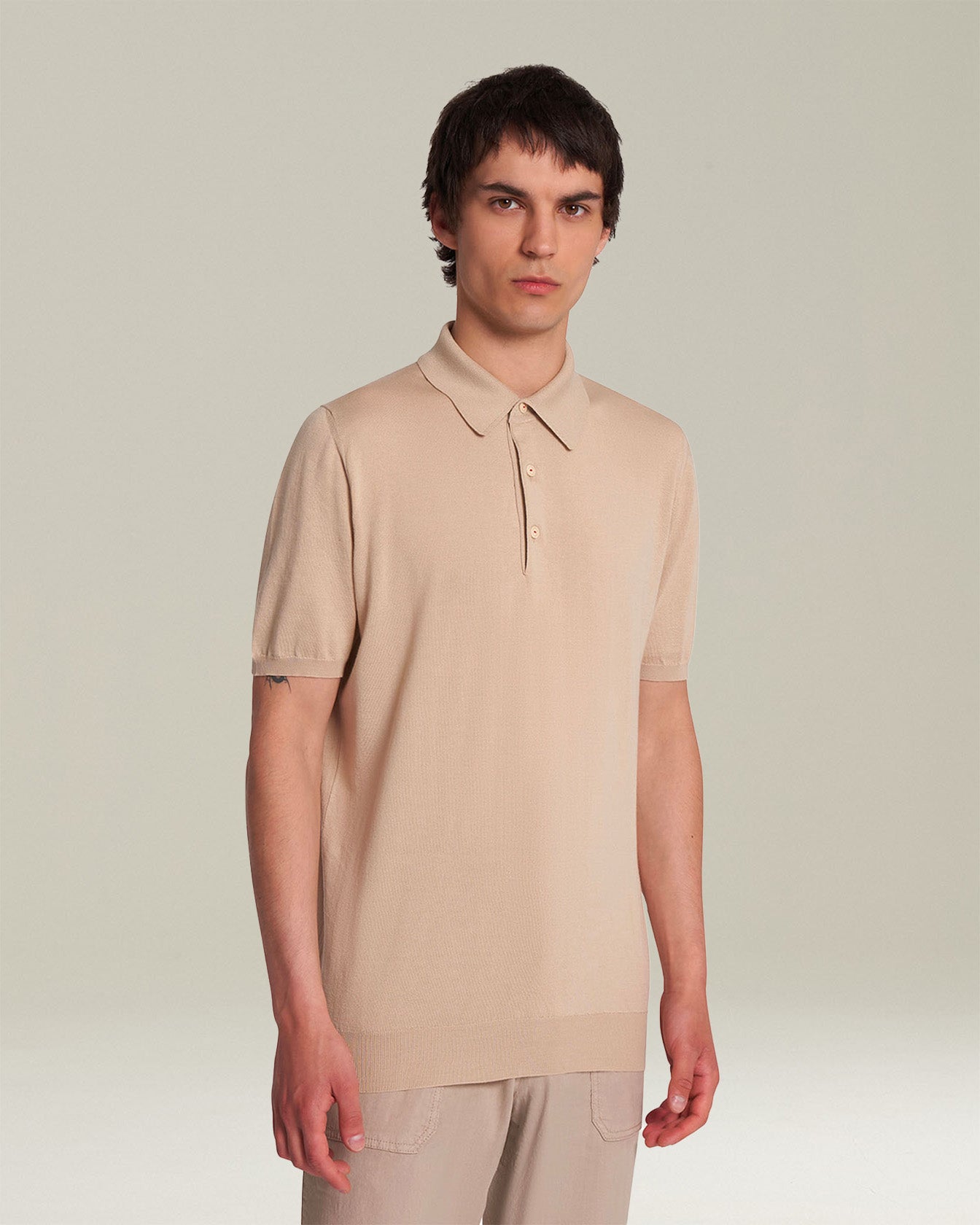 Kiton Polo Beige Baumwolle ägyptisch Kurzarm