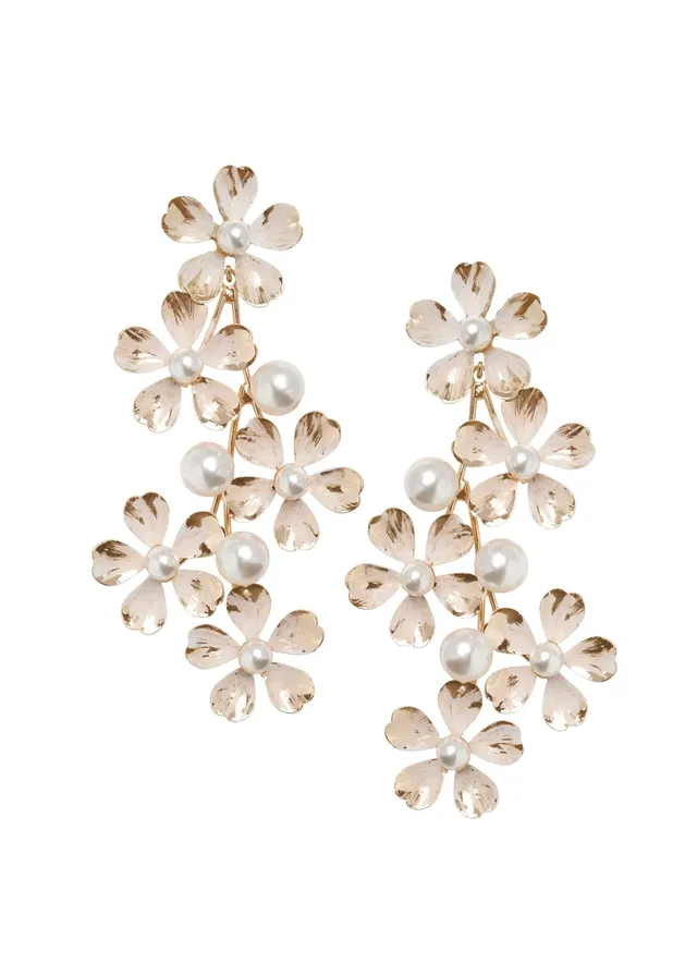 Elizabeth Bower Daisy Pearl Drop Ohrringe Blumen Gold