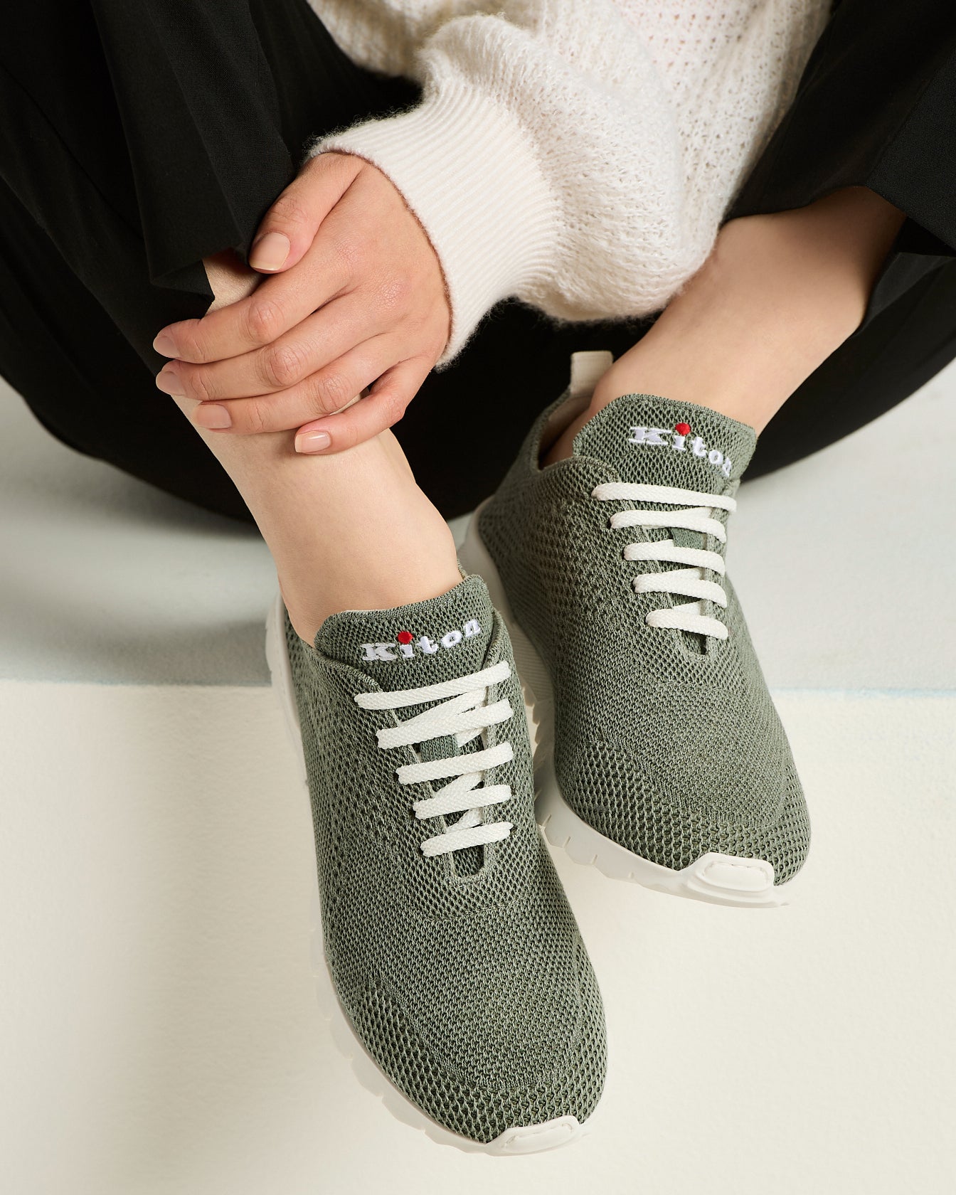 Kiton Shoes Fits Sneaker Hellgrün Baumwolle Leder