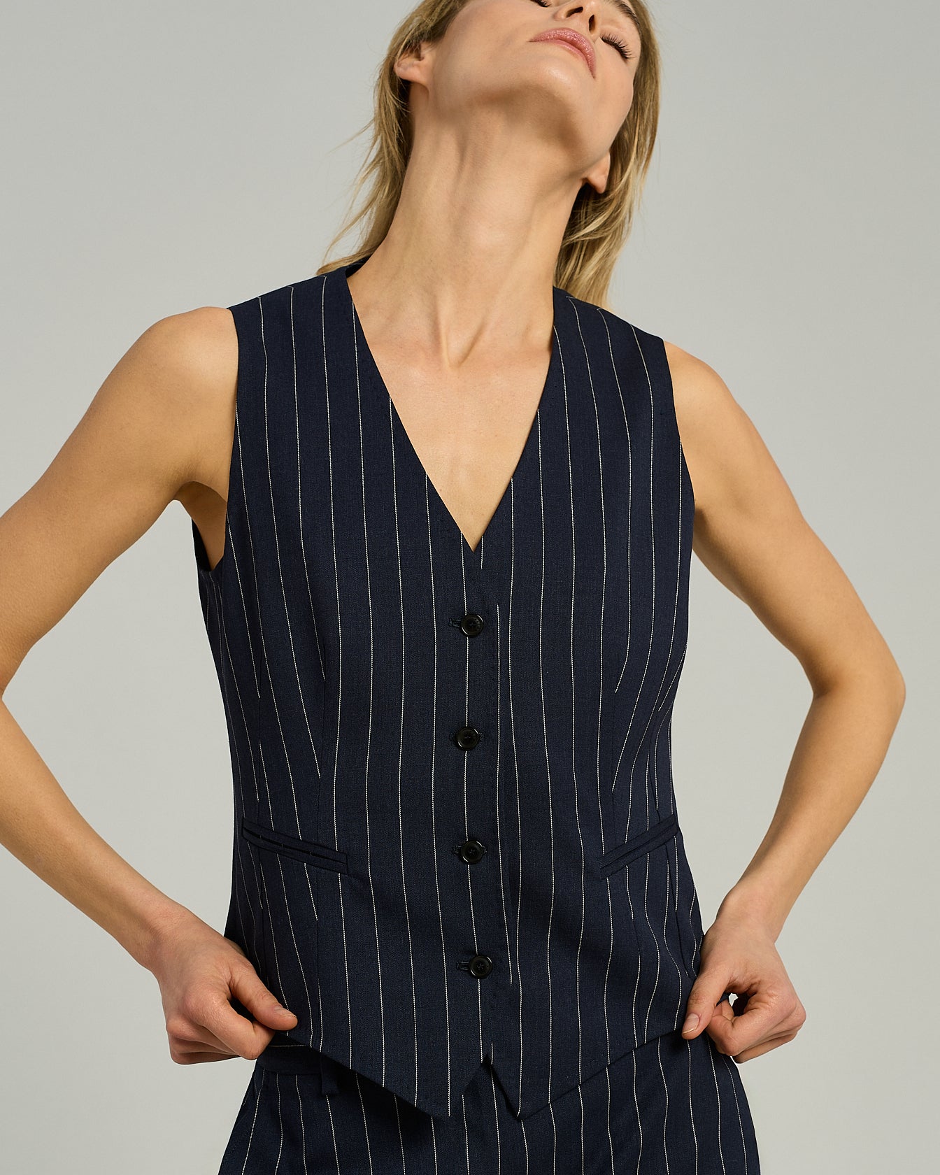 Kiton Gilet Wollweste blau Nadelstreifen Stretch