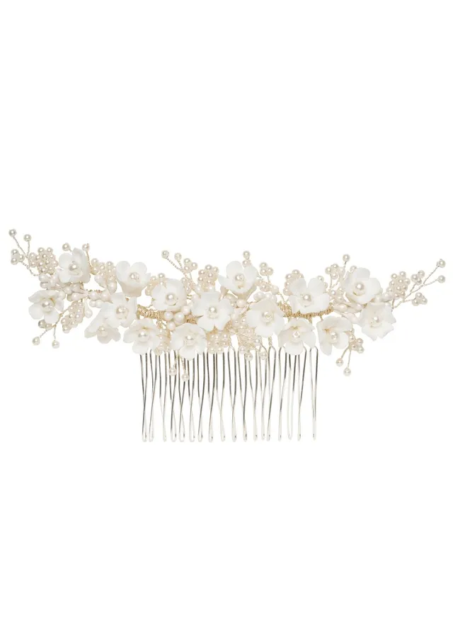 Elizabeth Bower Snowdrop Double Haarkamm Silber Blumen