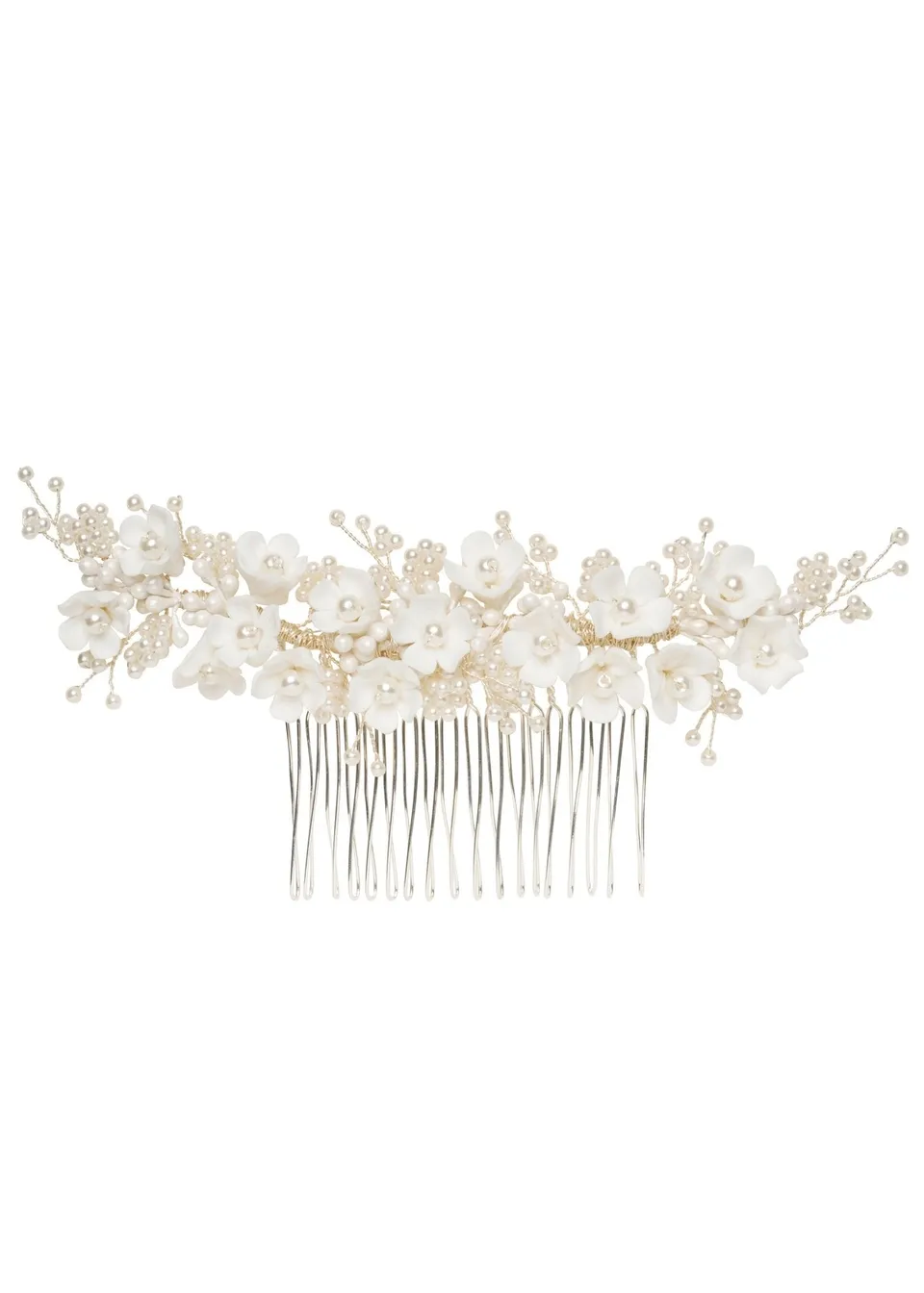 Elizabeth Bower Snowdrop Double Haarkamm Silber Blumen