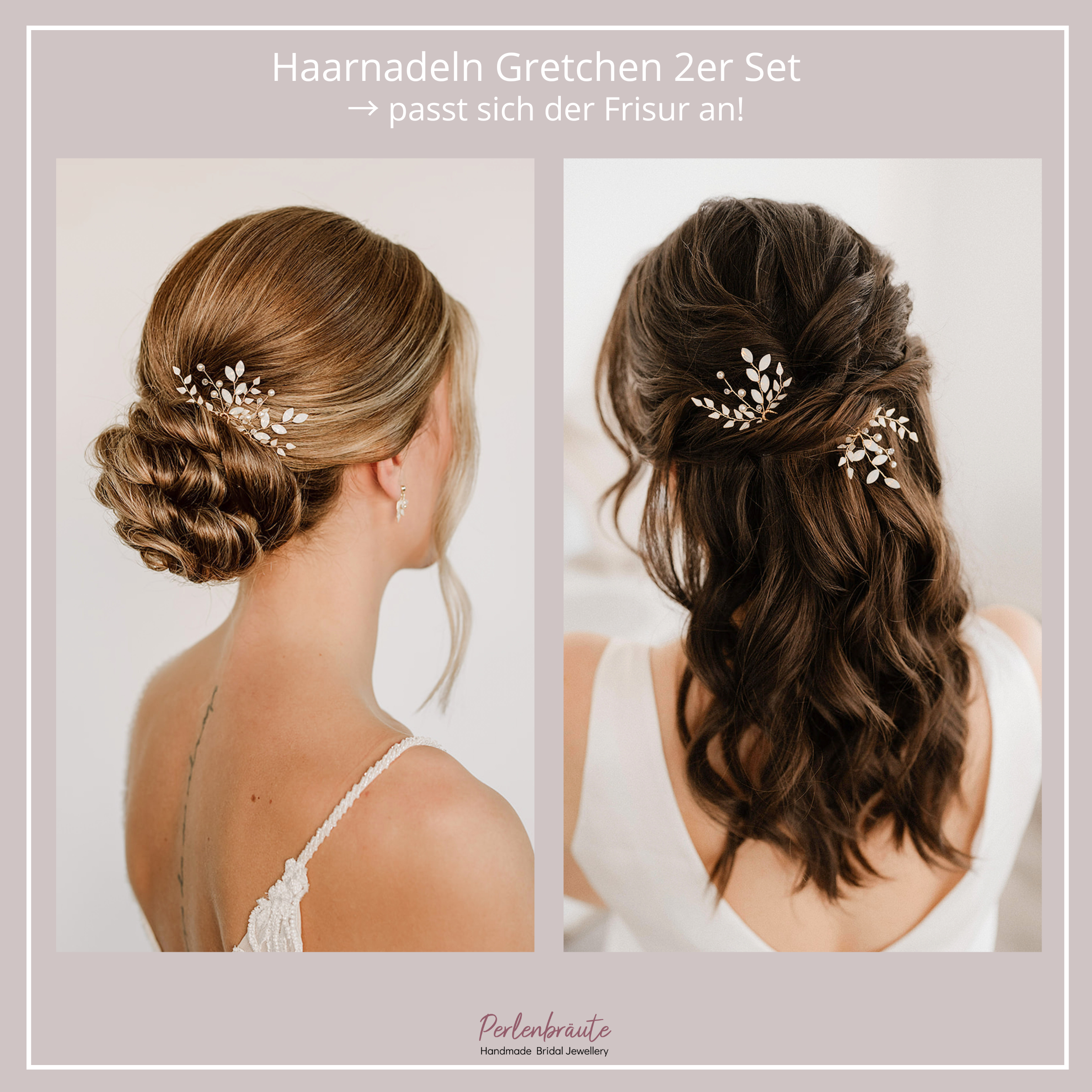Perlenbräute Haarschmuck Gretchen Haarnadeln Gold 2er Set Kristall