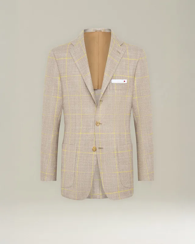 Kiton Blazer Sakko Kariert Cashmere Seide Leinen
