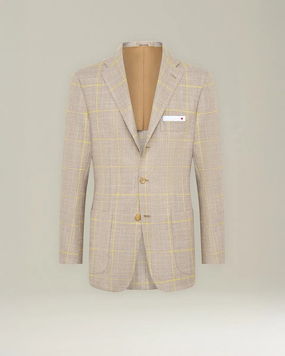 Kiton Blazer Sakko Kariert Cashmere Seide Leinen