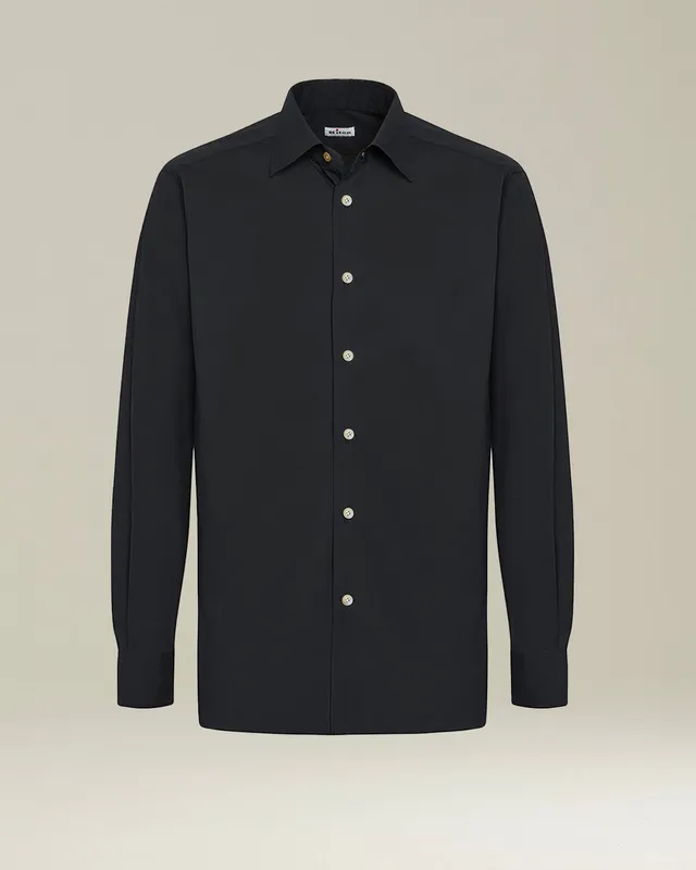 Kiton Shirts Shirt Cotton schwarzes Baumwollhemd Größe 40