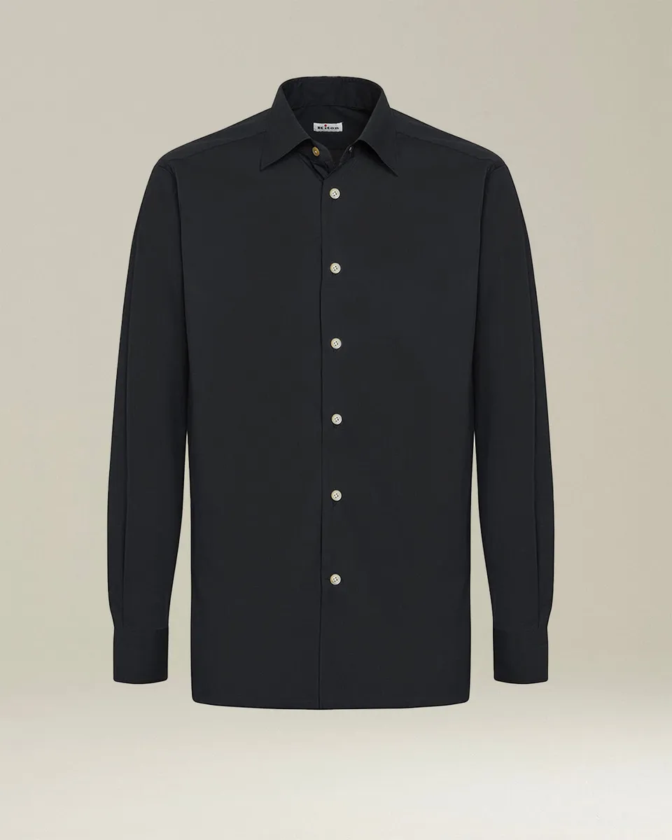 Kiton Shirts Shirt Cotton schwarzes Baumwollhemd Größe 40