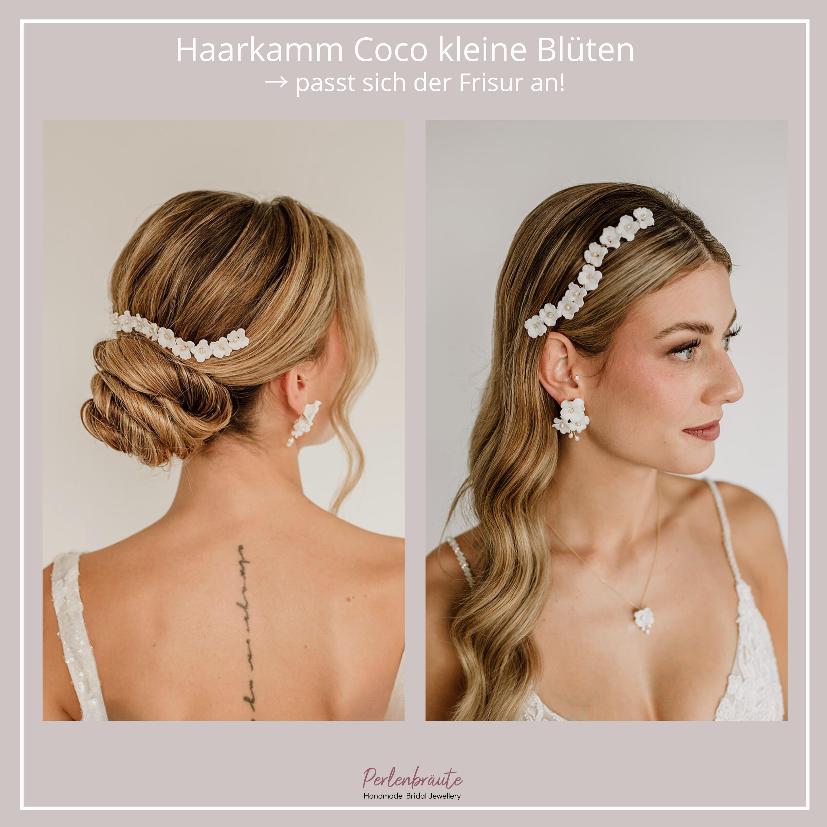 Perlenbräute Coco Haarkamm Gold Blüten Süßwasserperlen