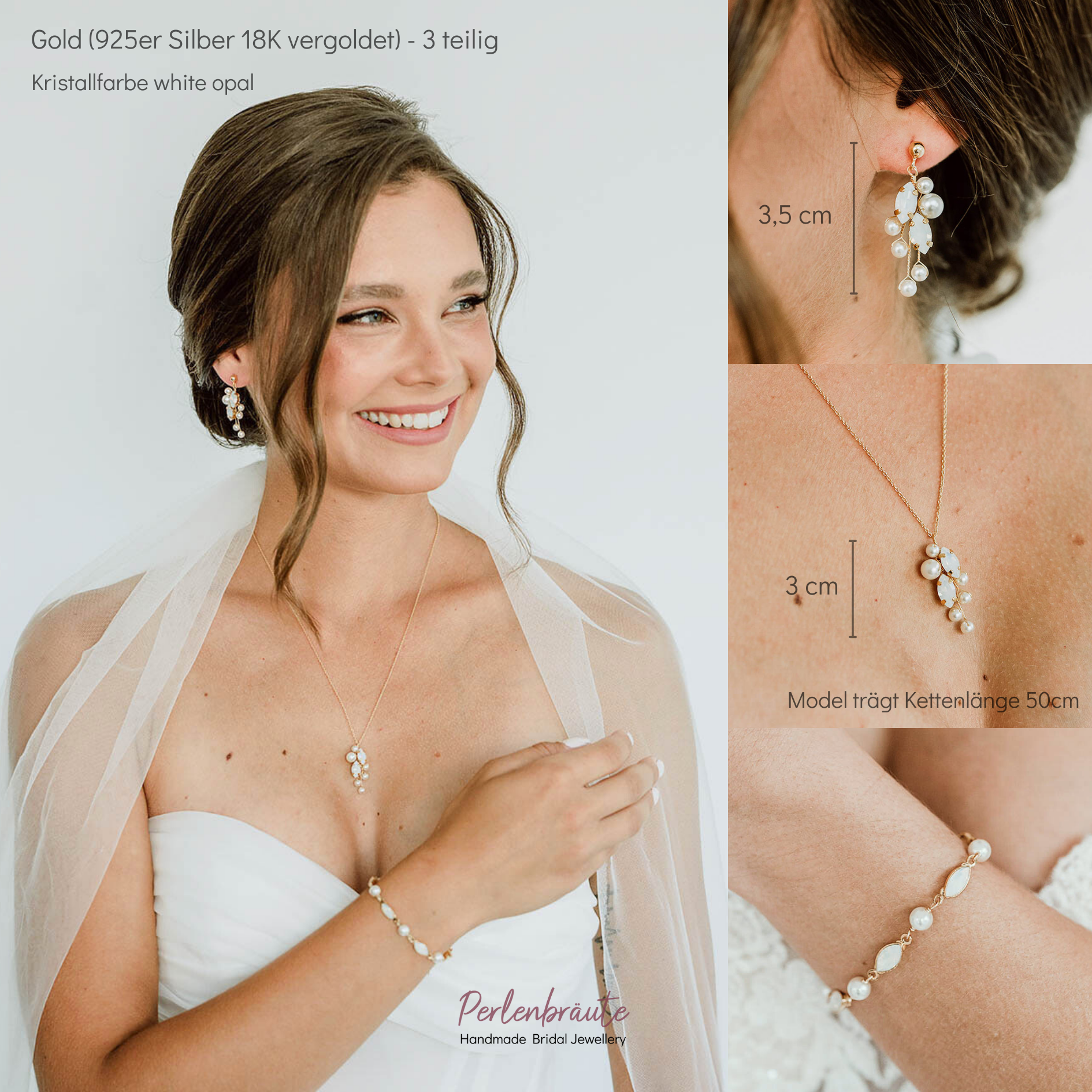 Perlenbräute Ana Brautschmuck Set Perlen Gold White Opal