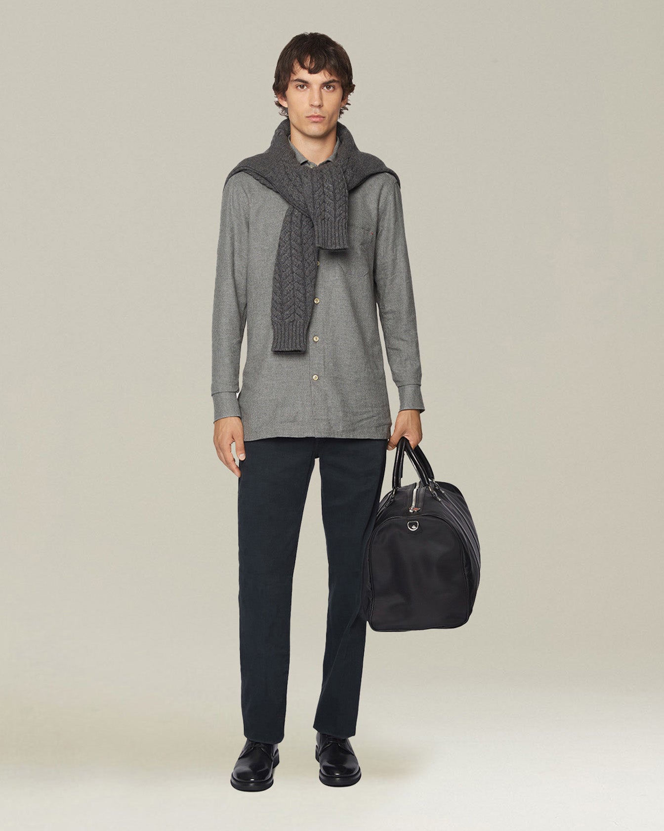Kiton Nerano Flanell Hemd Pied de Poule Baumwolle