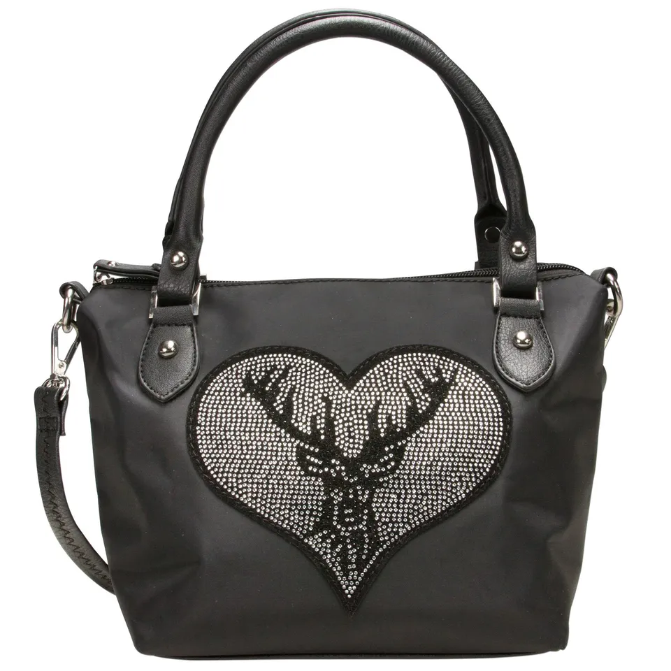 Alpenflüstern DAHEIM Trachten-Handtasche Strass-Hirsch Schwarz