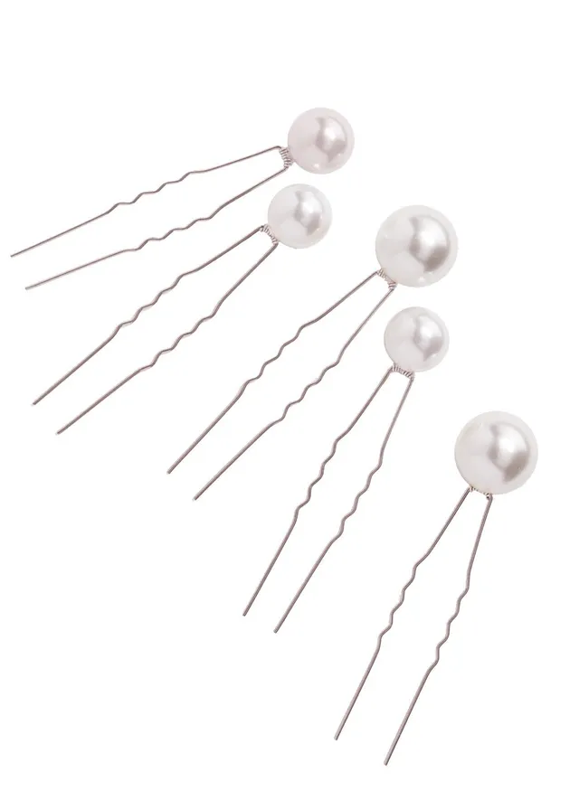 Elizabeth Bower Bubble Pearl Braut Haarnadeln Rhodium 5er