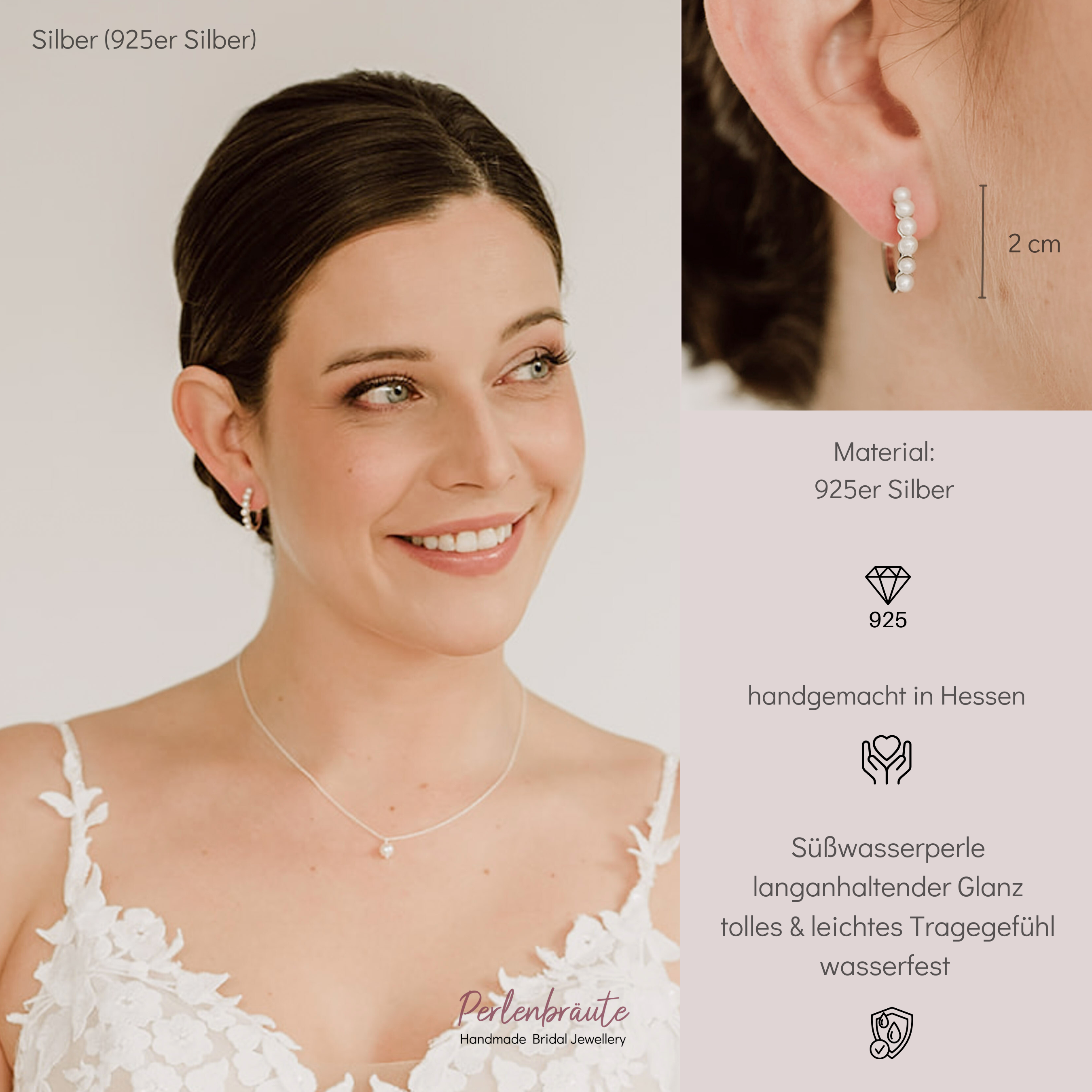 Perlenbräute Elli Creolen Hochzeit Silber Süßwasserperlen