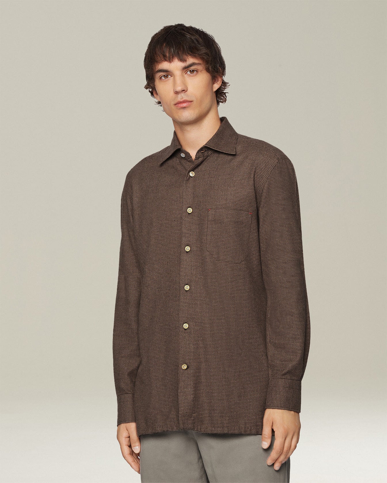 Kiton Nerano Flanella Pied de Poule Hemd Baumwolle