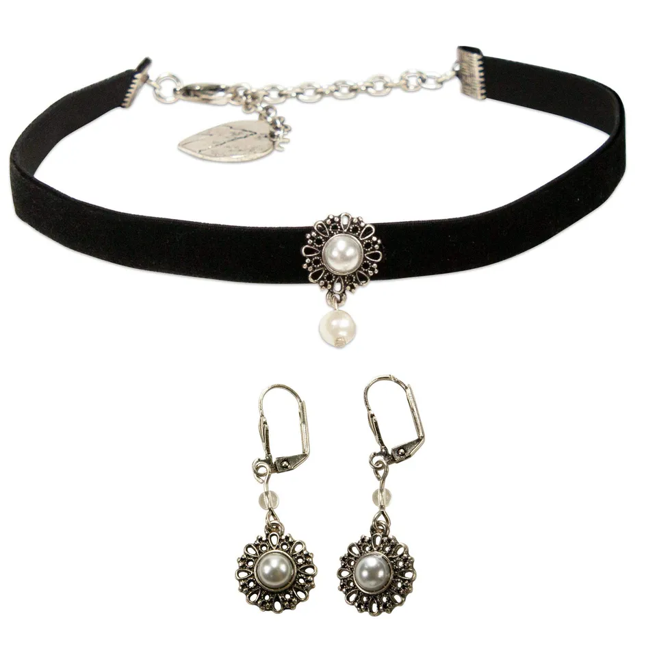 Alpenflüstern DAHEIM Helena SET050 Schmuck-Set Kette Ohrringe Schwarz