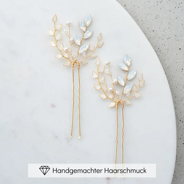 Perlenbräute Haarschmuck Gretchen Haarnadeln Gold 2er Set Kristall