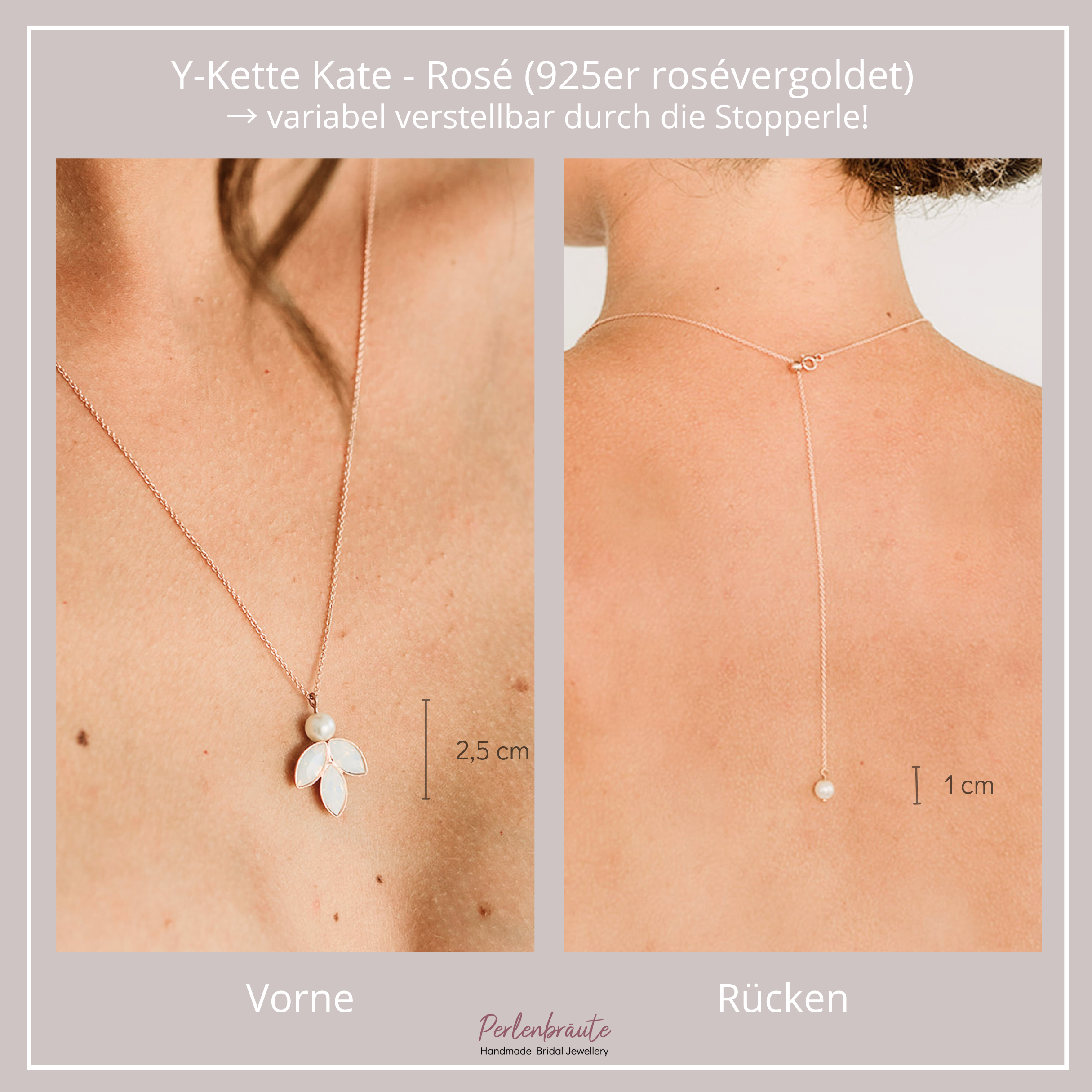 Perlenbräute Kate Y-Kette Rückenkette Perlen Gold