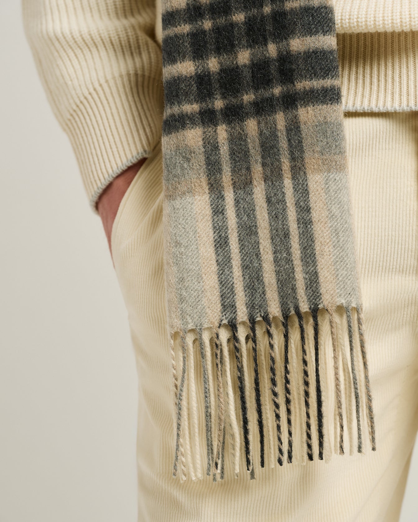 Kiton Schal Reines Kaschmir Creme Karo 50x200