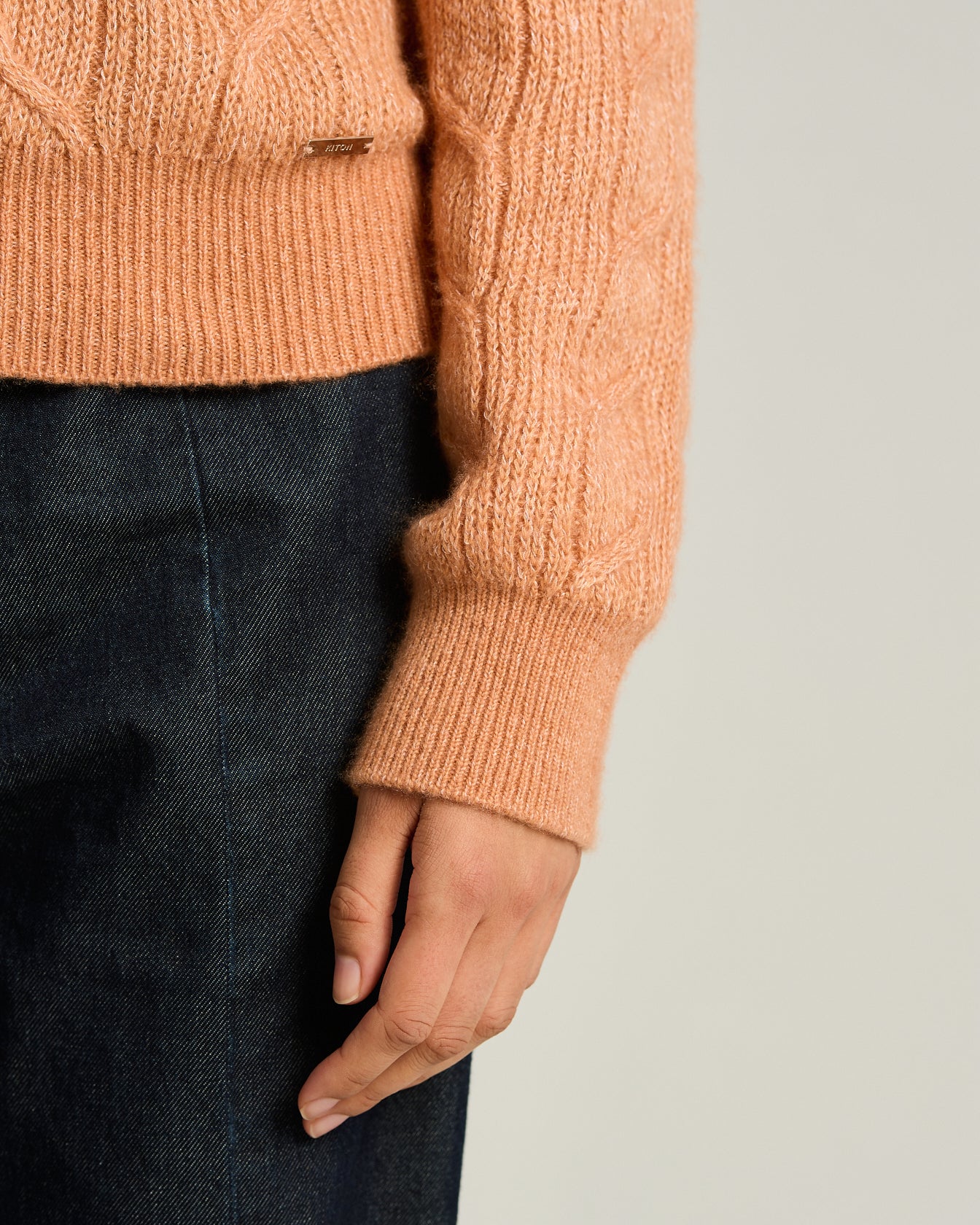 Kiton Knitwear Rundhals Pullover rosa-weiß Zopf