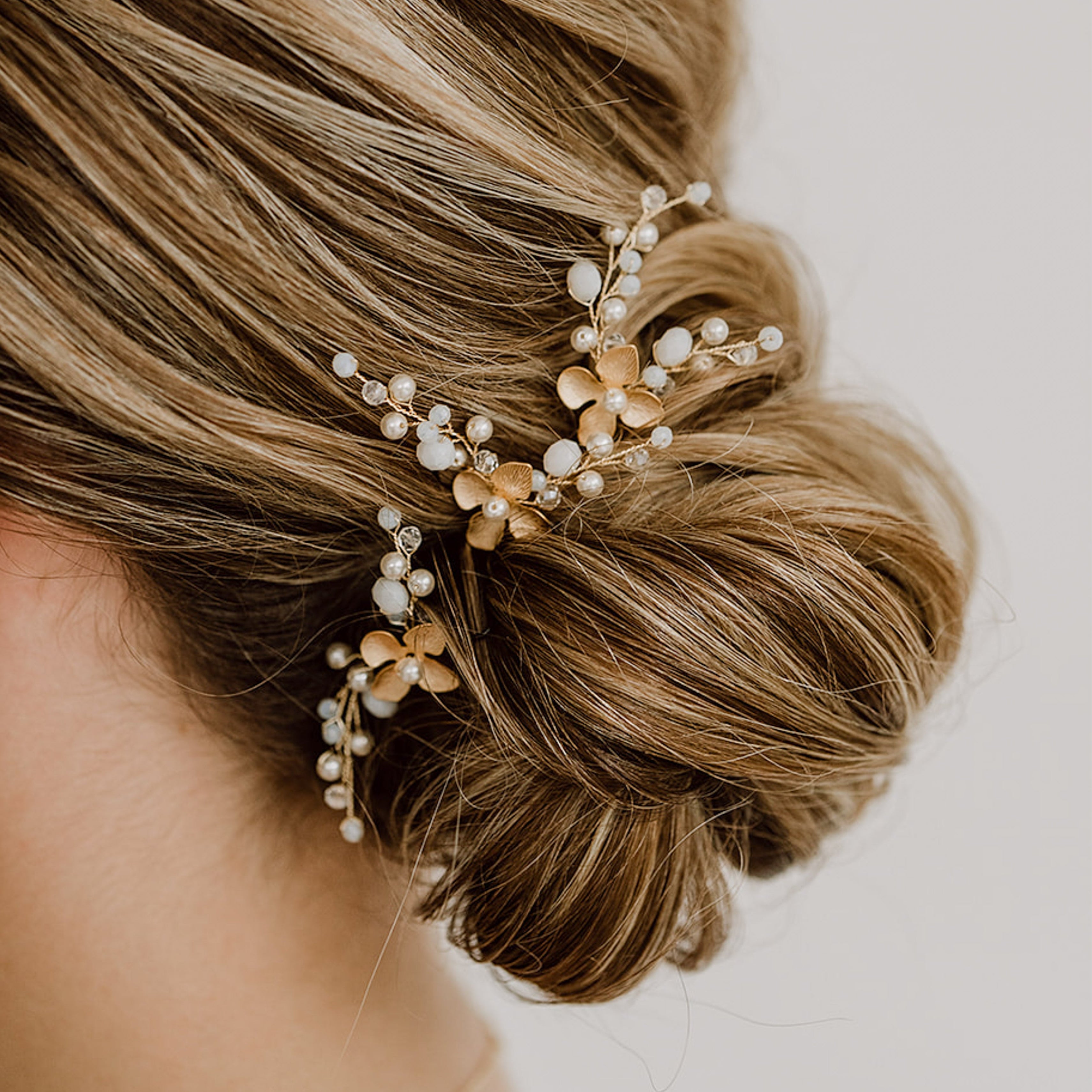 Perlenbräute Haarschmuck Babsi Haarnadeln Gold 3er Set Blüten