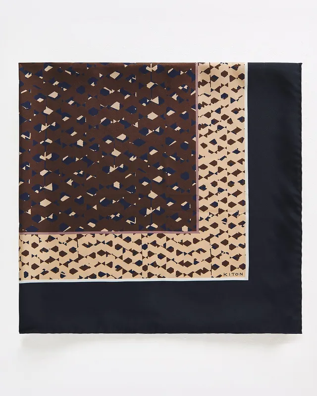 Kiton 90x90 Seidentuch Schal blau geometrisch Seide