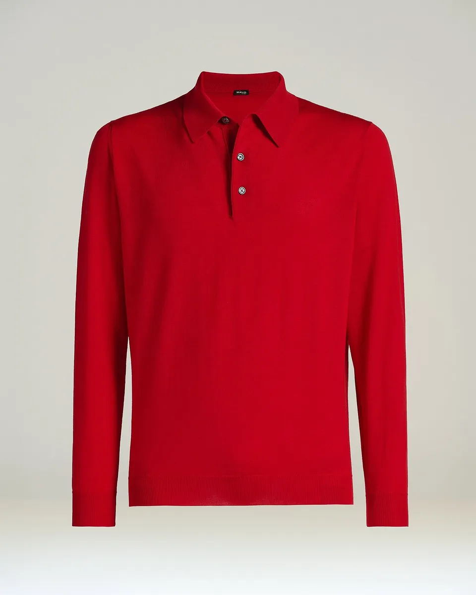 Kiton Polo Cashmere Langarm-Polo Rot Gr. M