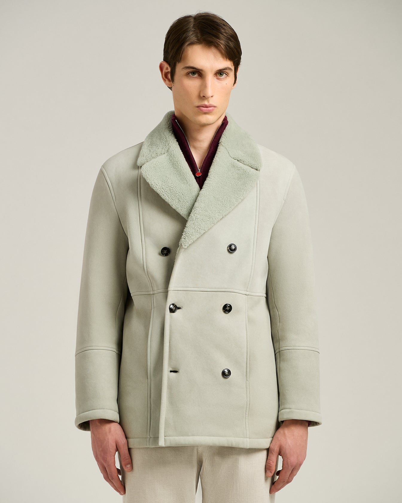 Kiton Outerwear Overcoat Zweireiher Lammfell Hellgrau 46-58