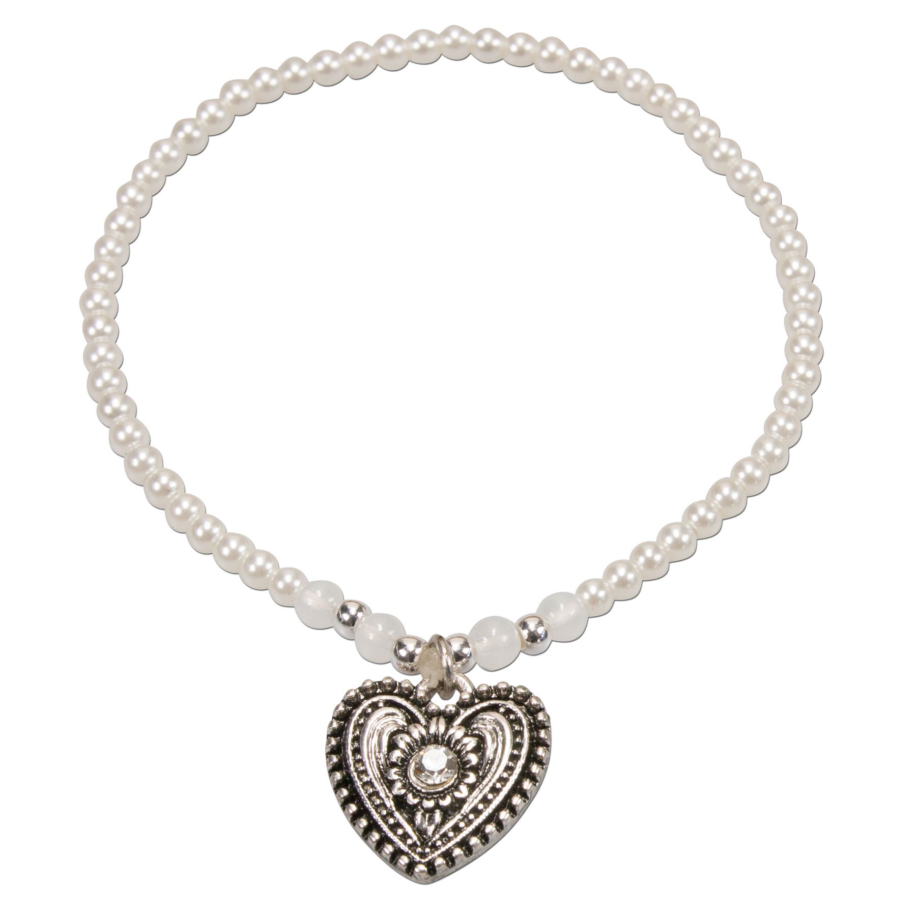 Alpenflüstern DAHEIM SET049 Trachtenset Perlenkette Armband Creme-weiß