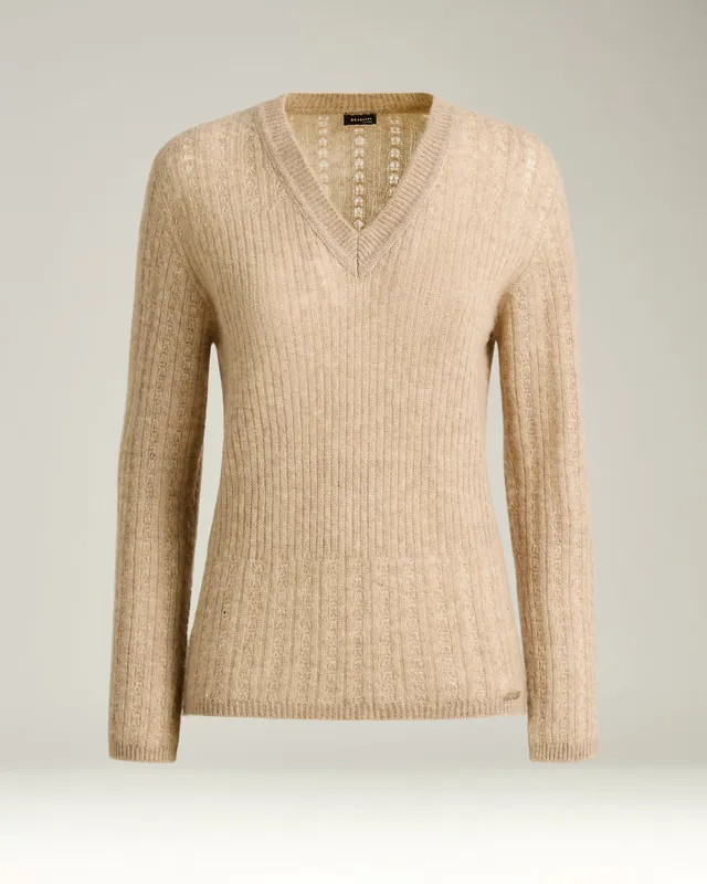 Kiton Knitwear V-Neck Pullover Beige Kaschmir Seide