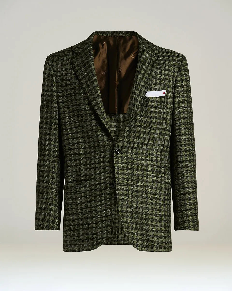 Kiton Jackets Sakko Grün Karo Kaschmir-Wolle Herren