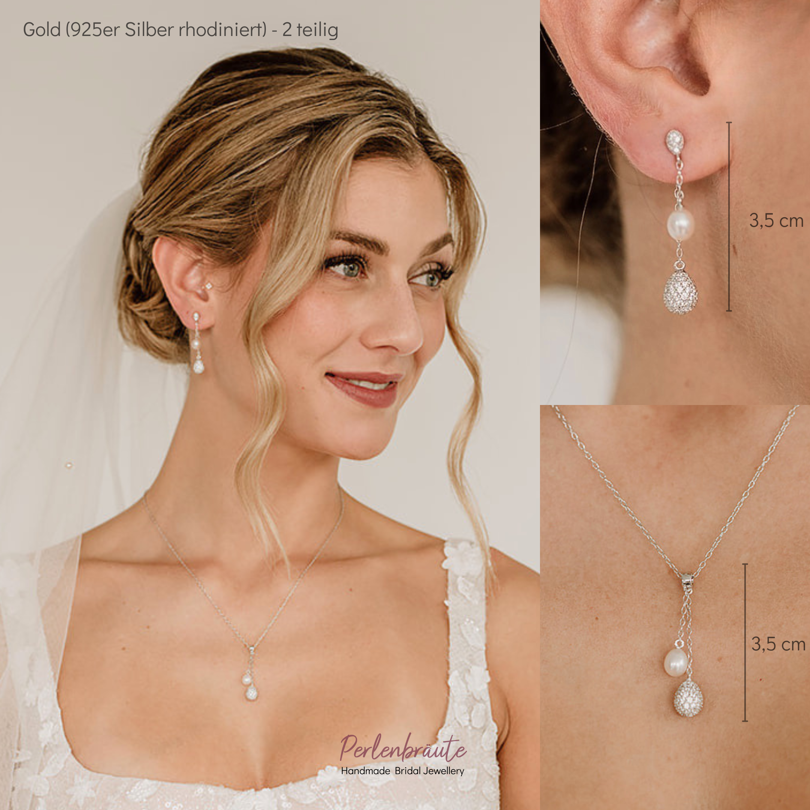 Perlenbräute Elaine Brautschmuck Set Silber Süßwasserperle