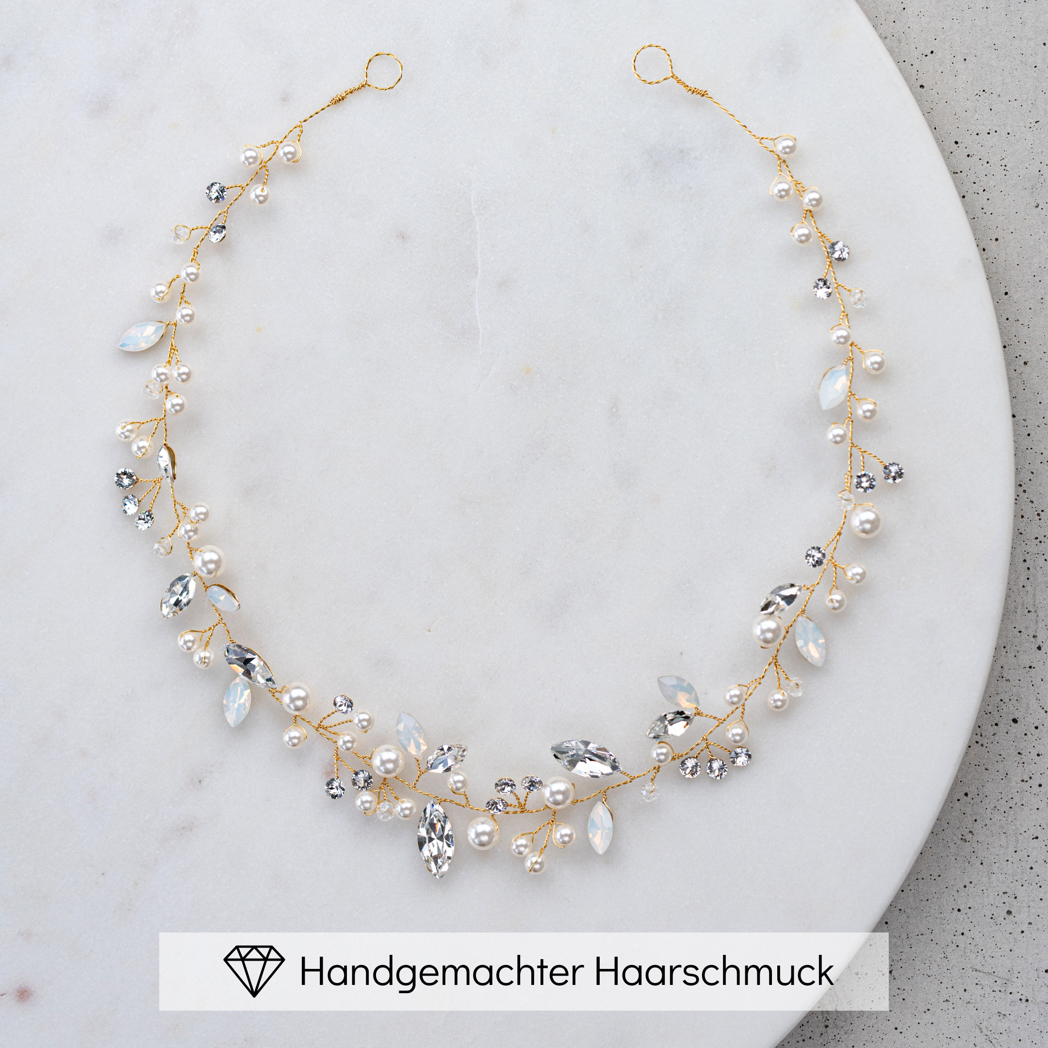 Perlenbräute Luise Headpiece Perlen Kristalle Haarband silber