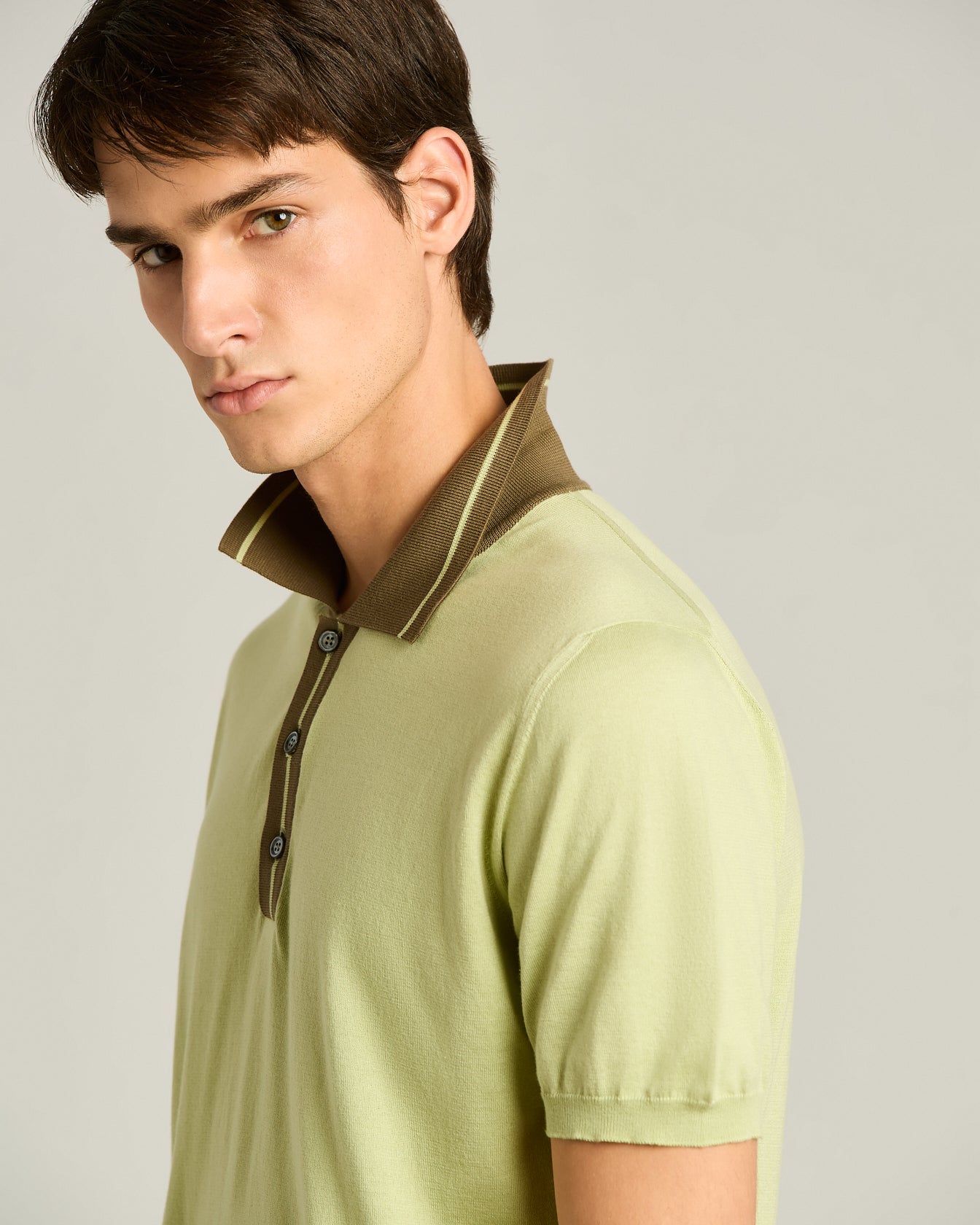 Kiton Polo Poloshirt pistazie Baumwolle Kontrastkragen