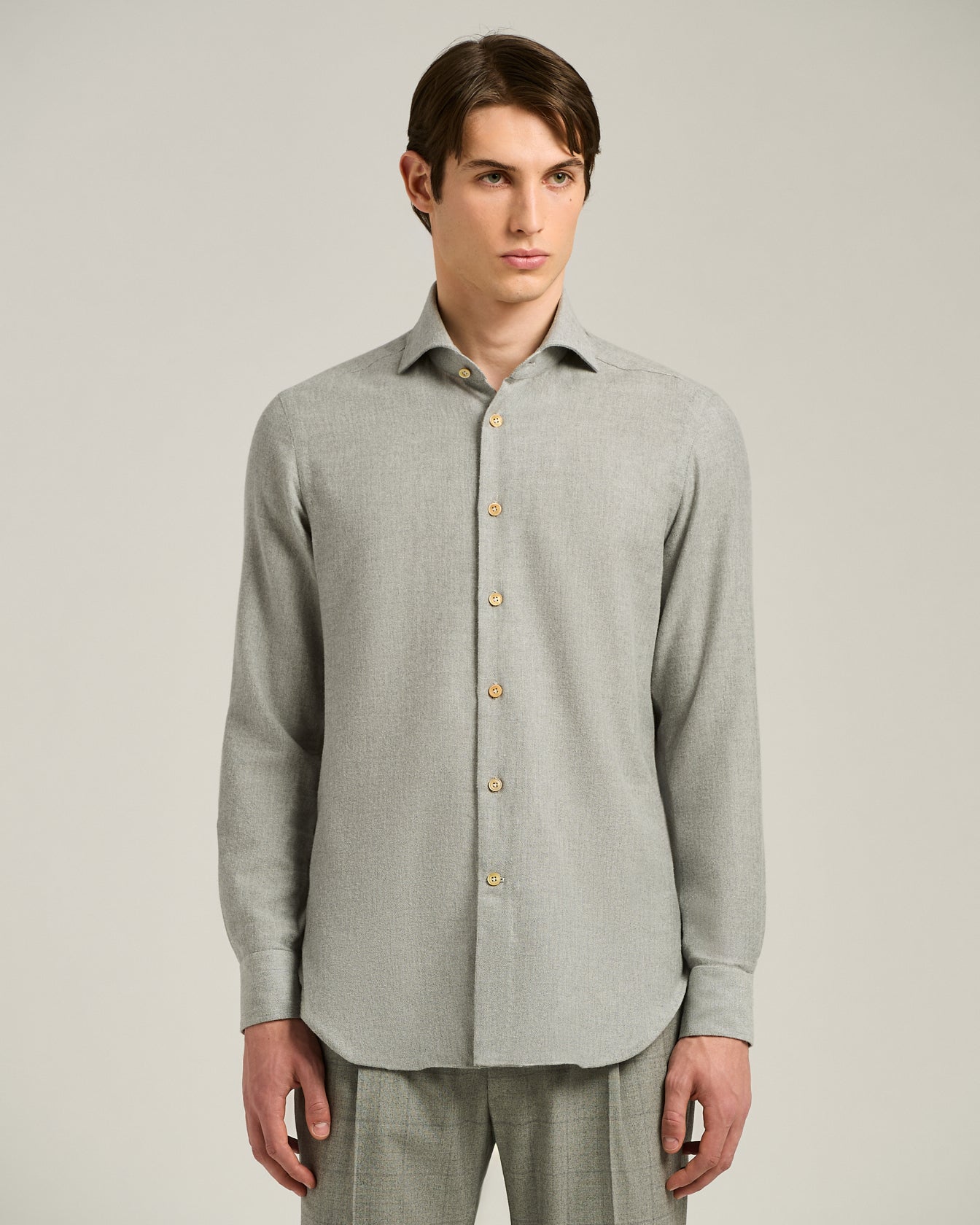 Kiton Shirts Anthracite Flannel Hemd Seide Kaschmir 40