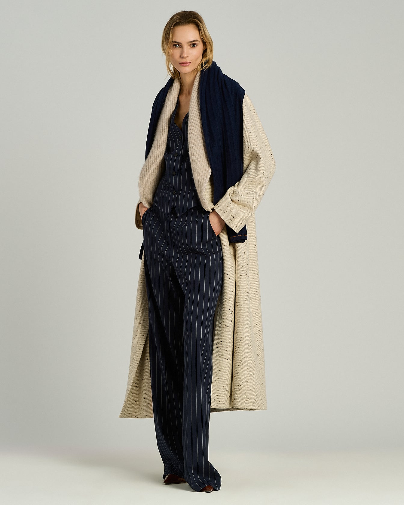 Kiton Scarves Blue Cashmere Schal TU Kaschmir Ripp