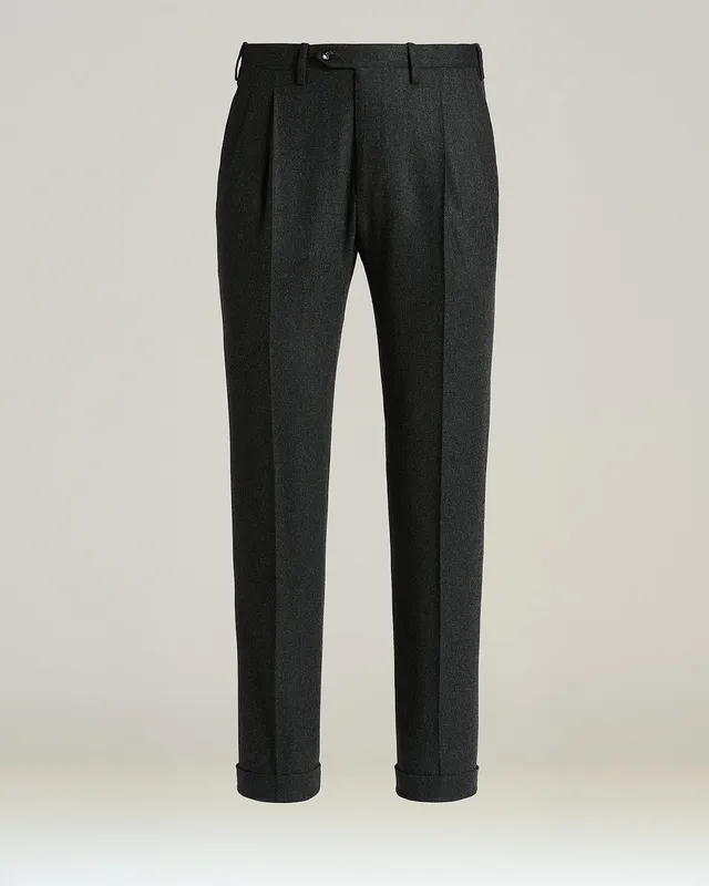 Kiton Bundfalten Hose Dunkelgrau Wolle Anzughose