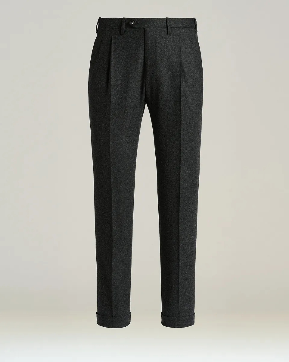 Kiton Bundfalten Hose Dunkelgrau Wolle Anzughose