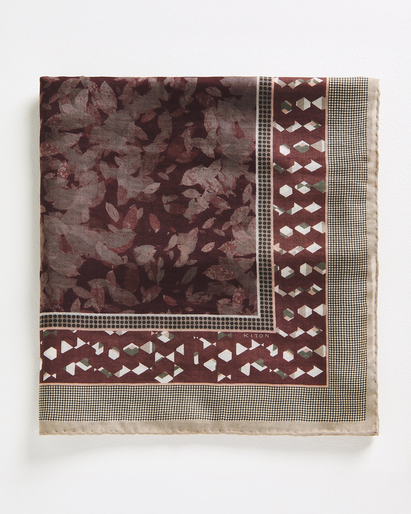 Kiton Kaschmirschal Bordeaux Taupe Floral 140