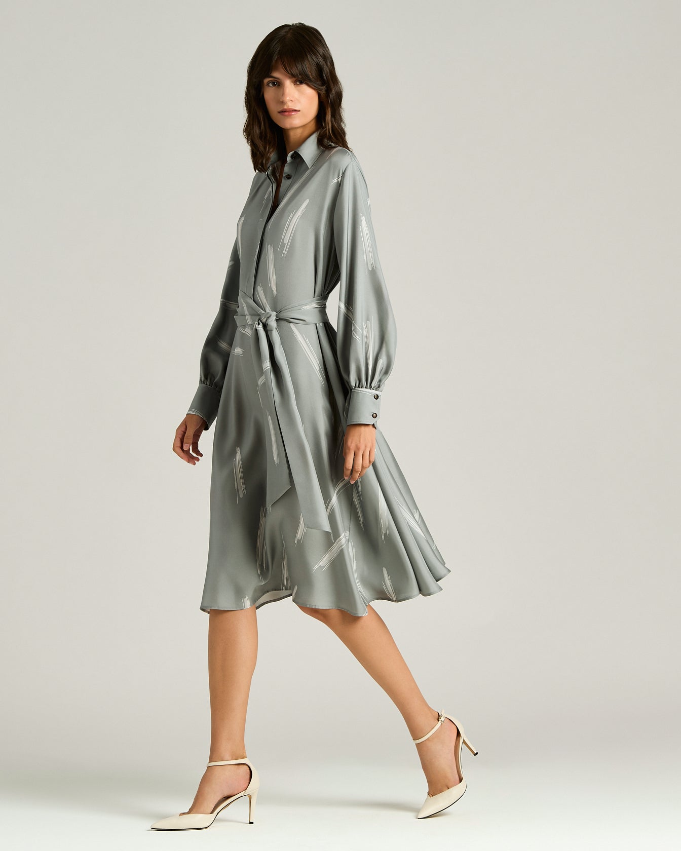 Kiton Dresses Grey Silk Satin Kleid Seide Grau