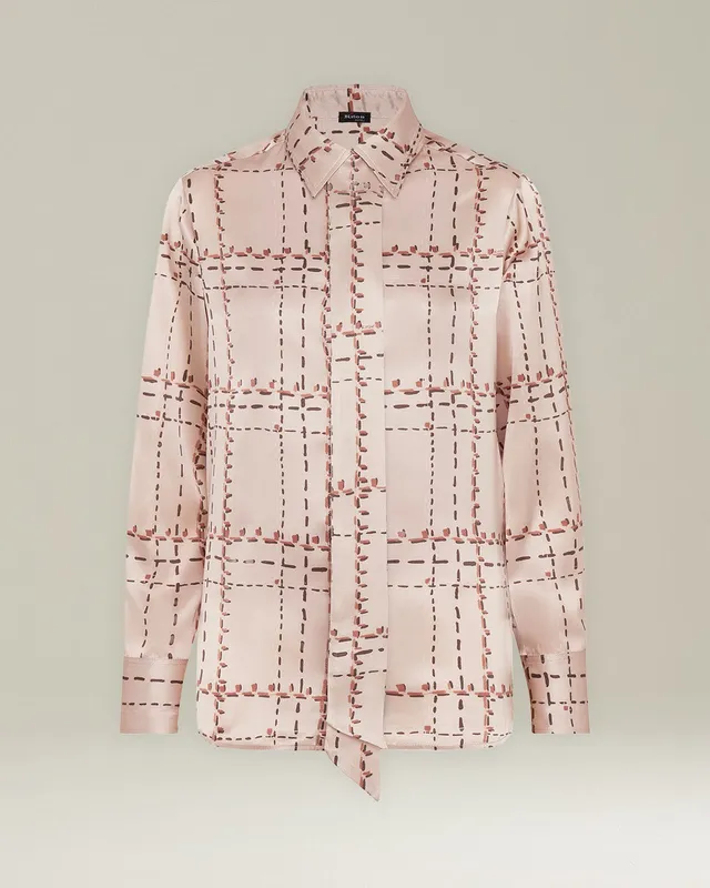 Kiton Printed Silk Shirt Seidenhemd Geometrisch mit Schal