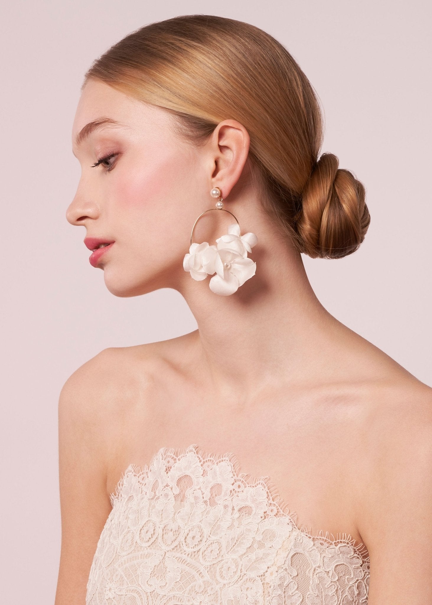 Elizabeth Bower Organna Floral Hoop Earrings Rhodium Ivory