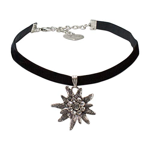 Alpenflüstern DAHEIM DHK069 Samt-Kropfband schwarz Edelweiß